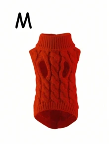 1pc High Collar Pet Sweater, Dog Sweater, Warm & Cozy, Machine Washable, Easy To Put On/Off, Soft Knitted Pet Jacket, Front Open Design, Machine Washable Knitted Pullover, Suitable For Small To Medium Dog Breeds - Red - View 8