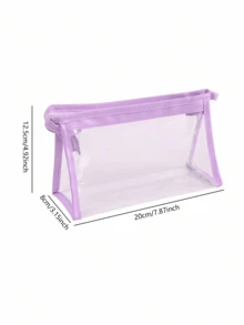 1 Solid Color Transparent EVA Pencil Case Large Capacity Multifunctional Zipper Cosmetics Storage Bag Suitable For Use In School And Daily Life,Stationery