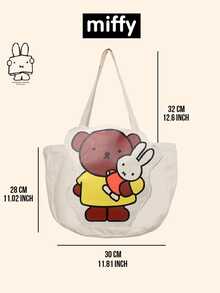 MIFFY Canvas Tote Bag – Brown Bear & White Rabbit Embracing Print, Durable Material With Dual Handles + Side Pocket, Adjustable Strap (Hand/Crossbody Carry), Spacious Interior, Perfect For Daily Commute/Leisure/Outdoor/Indoor Use, Ideal For MIFFY Fans/Anime Lovers/Young Women/Collectors, Lovely Gift For Girlfriend (Birthdays/Valentine's Day/Christmas/Anniversaries) - Brown Bear - View 10