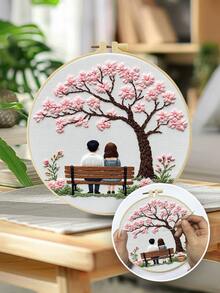 1 Bộ thêu, 15x15cm/5,9x5,9in - 20x20cm/7,9x7,9 inch, Dành cho các cặp đôi dưới gốc cây hoa anh đào, Bộ thêu thủ công DIY phù hợp cho người lớn và người mới bắt đầu, Bao gồm hướng dẫn sử dụng, vải in, khung thêu, kim và chỉ, quà tặng Giáng sinh cho gia đình và bạn bè - Nhiều màu - Xem 2