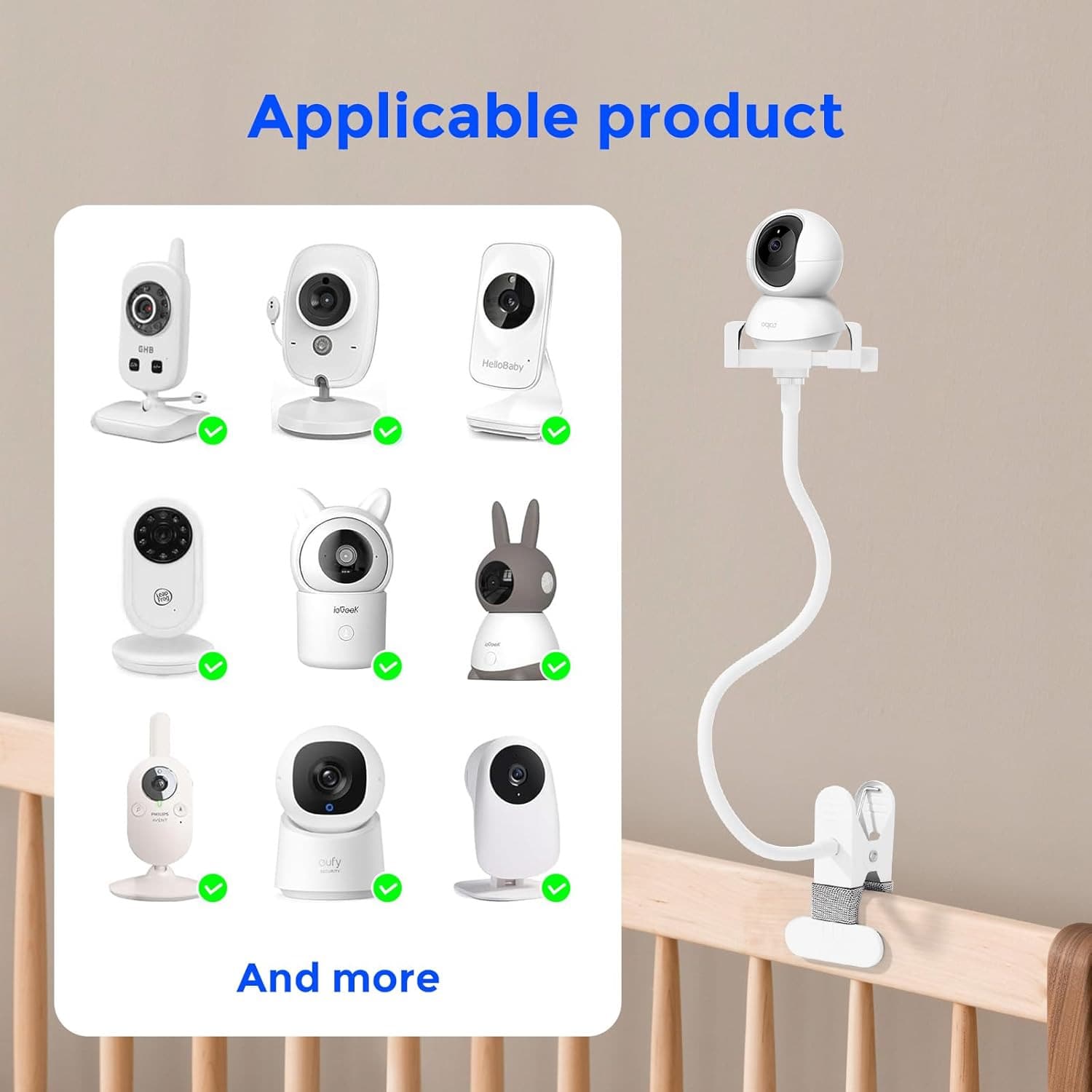 Baby Monitor Bracket - A Universal Adjustable Baby Camera Clip On Bracket Suitable For Most Baby Monitors, A Detachable Arm Monitor Bracket Flexible Bracket Suitable For Baby Beds - Multicolor - View 1