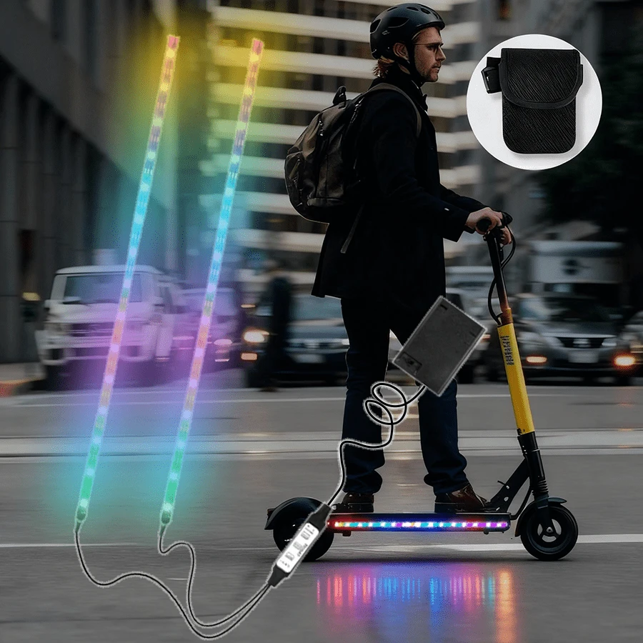 Two-Pack Scooter Lights, Multiple Colors And Lighting Modes, USB Powered, 19.68-Inch Color LED Light Strip, Suitable For Scooters, Bicycles And Skateboards, With Battery Box.