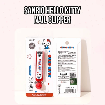 SANRIO Officially Licensed Hello Kitty Nail Clipper, Red/White Body with Hello Kitty Cartoon Prints & Red Ball Pendant Chain, Rust-Proof Hard Steel Construction, Sharp Blade 360° Rotating Handle with Locking Bolt, Built-In Nail File No-Mess Anti-Spable, forsal Traveling asable, 組合 Travelp. for SANRIO Fans Hello Kitty Lovers Adults, Lovely Gift For Girl Friend