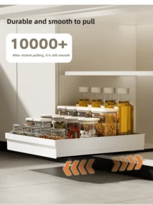 【易滑式橱柜收纳架】易滑式钢制橱柜收纳抽屉 - 可扩展，纳米膜粘合固定，节省空间，可调节，易于安装，适用于厨房和客厅的储物架（带滑轨） - 白色 - 查看 9