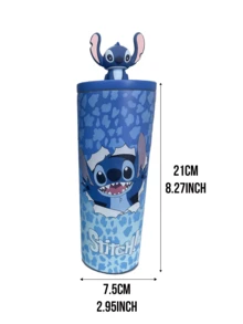 星际宝贝3D立体史迪奇吸管杯（710毫升）——双层保温杯，蓝色豹纹印花，带有立体史迪奇图案和3D史迪奇杯盖，非常适合办公桌/旅行/日常补水，是粉丝/史迪奇收藏家/青少年的理想之选，也是生日/情侣的绝佳礼物。