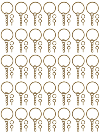 300个钥匙扣配件，包括100个25毫米带链钥匙扣、100个开口圈和100个螺丝眼，适用于树脂、工艺品和钥匙扣制作。