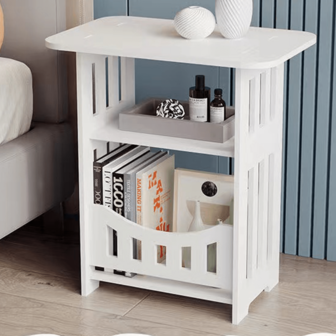 Praktisk förvaringshylla - Modernt nordiskt förvaringsbord i vitt trä, multifunktionellt ställ i flera lager, lätt att montera, lämplig för sovrum och vardagsrum, minimalistisk designbokhylla | Multifunktionell hylla - lämplig för alla årstider, viktig hemaccessoar