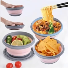 Foldable Silicone Bowl Set - Essential For Outdoor Picnic Camping, Portable Cookware, Travel Fruit Container, Collapsible For Space-Saving - Multicolor - View 8