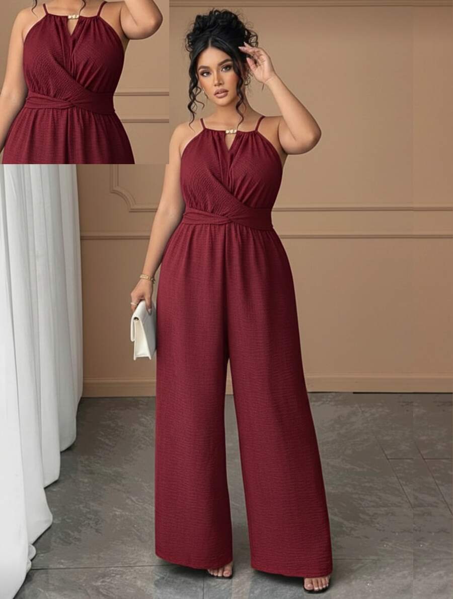 Women's Casual Jumpsuit, Loose Fit, Comfortable, Cool, Perfect For The Beach Or Summer. - Burgundy - View 1