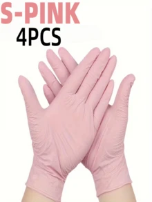100只粉色无粉一次性丁腈手套，高弹性，加厚防水手套，适用于厨房清洁、染发、宠物护理、美容院和清洁用品（无包装盒）。 - 粉色 - 查看 14