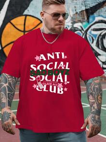 Bold Graphic Featuring Anti Social Sad Boyz Club Text With Pink Stars And Retro Flip Phone Accent 100% Cotton Men's Tshirt - 紅色 - 查看 1