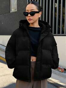 1pc Girls/Teens Loose Fit Fashionable Casual Thick Warm Hooded Jacket, Winter