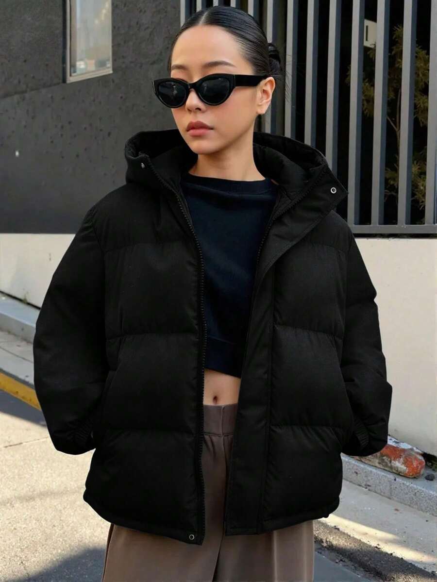 1pc Girls/Teens Loose Fit Fashionable Casual Thick Warm Hooded Jacket, Winter