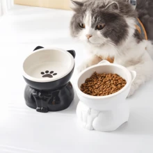 Tazón dividido para gatos con protección de cuello y protección para el mentón, base de plástico y tazón de cerámica, tazón de comida y agua para mascotas, tazón elevado para mascotas - 300ml - Ver 3