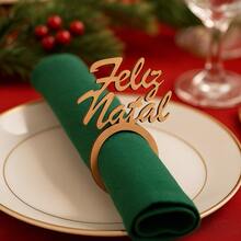Merry Christmas Napkin Holder Hand Lettering 12 Units Table Setting RAW MDF 3mm Ring Christmas Rings - 米色 - 查看 5