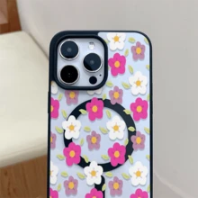 Patrón floral, carcasa de teléfono simple y de moda, compatible con iPhone 11 / 12 / 13 / 14 / 15 / 16 / Pro / Max y Galaxy plus / Pro / S22 / S23 / S24 / s25 / ultra / fe. Muy adecuado como regalo de vacaciones, regalo de San valentín. - Negro - Ver 2