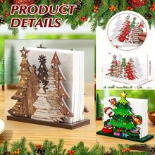 Christmas Wooden Tree Paper Towel Holder - Desktop 3D Tissue Stand, Napkin Base For Holiday Home Decor
