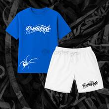 Kit T-Shirt + Shorts Tectel Osascorte Moto Grau 244 Motoqueiro Favela 100% Cotton Aranha - Xanh lam/Trắng - Xem 3