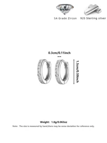 1 Pair S925 Sterling Silver Square Sparkling Cubic Zirconia Double Hoop Earrings, 1.5cm, Elegant & Casual, Suitable For Daily Wear, Traveling, Party, Comes With Delicate Gift Box - Multicolor - View 6