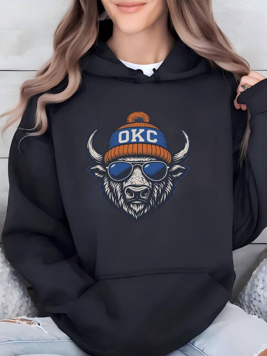 Women Oklahoma City Basketball Garden Flag Okc Basketball Fan Gift  Fan Home Decor Housewarming Gift For Oklahoma City Basketball Fan Hoodie - 黑色 - 查看 1