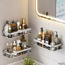 2-Kit Adhesive Shelf Without Drilling, Made Of Aluminum Alloy, Ideal For Bathroom And Kitchen. - White - View 4