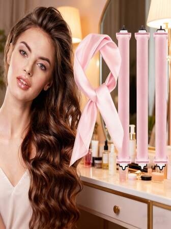 Set de 3 rizadores de cabello sin calor + 1 pañuelo para rizar el cabello, adecuado para dormir, trabajar, yoga, cocinar, ver la televisión, hacer ejercicio y otros escenarios, herramienta de peinado esencial para el salón de belleza y accesorio de viaje para mujeres