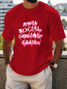 Pink Dripping Paint Artwork Representing Rebellious Anti Social Club Attitude And Bold Urban Street Culture Graphic Printed On Men's 100% Cotton Tshirt - Đỏ - Xem 1