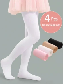 4 paires de leggings de couleur unie pour enfants, noir, blanc, rose et kaki, convenant pour le port quotidien et la danse pour les filles - Multicolore - Voir 7