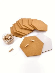 4/5/6片装六边形软木板，自粘式，无需螺丝，适用于现代墙面装饰、照片和便签粘贴，家居和办公用品 - 彩色 - 查看 7