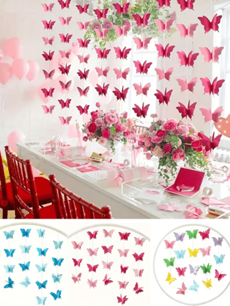 1 pieza de banderín de mariposas 3D, adecuado para decoraciones de fiestas, bodas, San Valentín y celebraciones de cumpleaños, decoración de fondo para el Día de San Valentín.