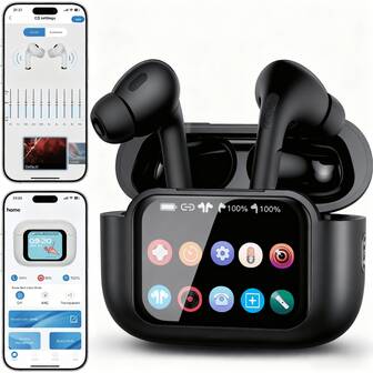 A9 Max 触控屏蓝牙耳机 ANC+ENC 降噪 多功能 LED 全彩触控屏无线耳机（黑色）