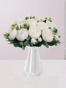 Nejlue Artificial Flowers/Plants1111 Home & Living 1束仿真牡丹花，白色仿真牡丹花束，婚礼新娘花束，仿真玫瑰花束，适用于家居装饰、房间装饰、桌面装饰、婚礼装饰、卧室装饰、花园装饰、室内外装饰 - 白色 - 查看 5