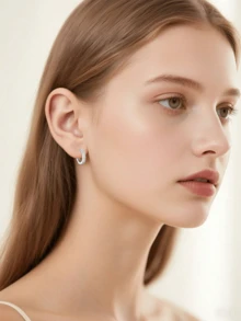 1 Pair S925 Sterling Silver Square Sparkling Cubic Zirconia Double Hoop Earrings, 1.5cm, Elegant & Casual, Suitable For Daily Wear, Traveling, Party, Comes With Delicate Gift Box - Multicolor - View 3