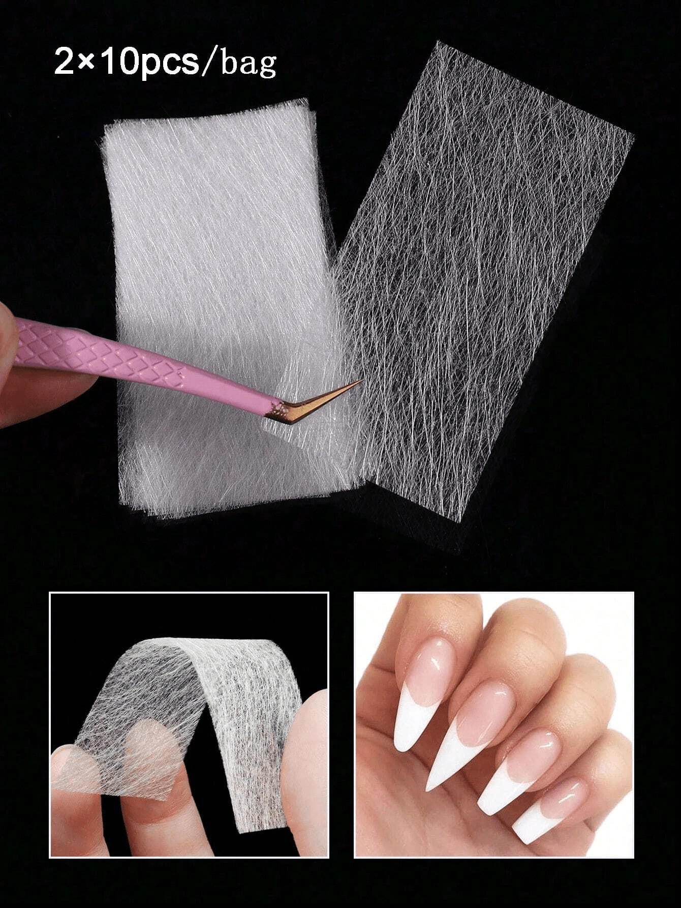 20/10Pcs Fiberglass Silk Wrap Nail Repair+Tweezers, Strong Protection & Extension Sticker For Nail Art At Home Or Salon