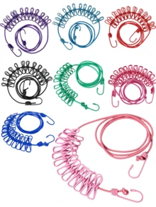 1pc Portable Travel Clothesline, Retractable Camping Clothesline, Adjustable Length With 12 Clips, Suitable For Indoor/Outdoor Drying Clothes, Household Items, Elastic Design For Backyard, Resort, And Hotel Balcony, Easy Installation And Space-Saving