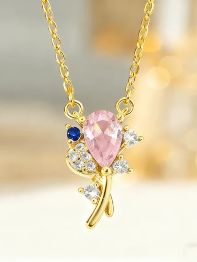 1pc S925 Sterling Silver Minimalist Cute Floral Bouquet & Butterfly Necklace For Women