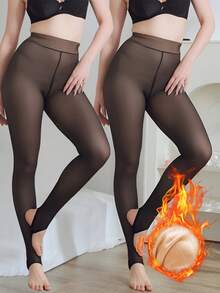 2/1 pezzo Leggings termici spessi da donna, collant con stirrups, calze termiche morbide e calde, adatte per Natale, Ognissanti, uso quotidiano in temperature da 5 a 15°C - Multicolore - Visualizzare 13