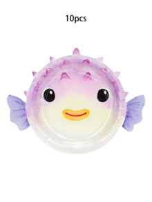 10个/60个/120个海洋动物造型纸盘，海底主题派对用品，海洋动物餐具，7英寸海底主题纸盘，甜点盘，适合男孩女孩，海洋动物生日派对，派对装饰 - 彩色 - 查看 14