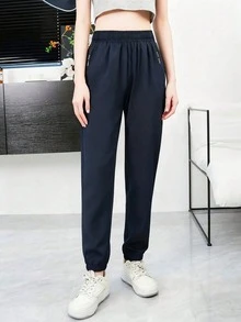 1pc Teen Girls' Solid Color Minimalist Casual Jogger Pants, Versatile For Commuting And School Wear, All Season - Navy Blue - View 5