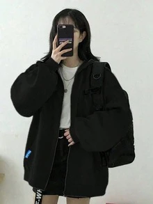 1pc Girls/Teens' Plain Elegant Versatile Fleece Jacket