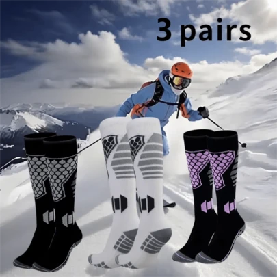 3 Pairs Unisex Warm Ski Socks, Winter Sports Socks, Machine Washable, Suitable For Skiing/Hiking/Ice Skating/Skating - Adult Thermal Insulated Socks, Warm Socks, Winter Socks, Men's Winter Socks, Warm Socks, Ski Socks, Women's Winter Knee High Socks, Thermal Insulated Knee High Socks, Providing The Best Support For Skiing, Running, Travel, Sports And Hiking.