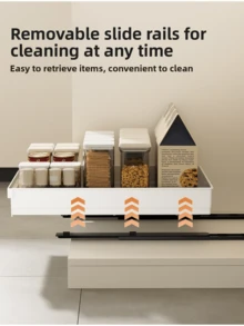 【易滑式橱柜收纳架】易滑式钢制橱柜收纳抽屉 - 可扩展，纳米膜粘合固定，节省空间，可调节，易于安装，适用于厨房和客厅的储物架（带滑轨） - 白色 - 查看 8