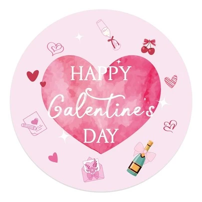 60Pcs Happy Valentines Day Stickers, Diameter 5cm Round Pink Labels Galentines Day Decals Tag With Heart Cherry Love Letter Champagne Patterns For Cups Gift Wrapping Party Favor Decorations