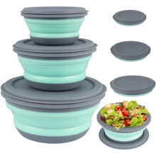 Foldable Silicone Bowl Set - Essential For Outdoor Picnic Camping, Portable Cookware, Travel Fruit Container, Collapsible For Space-Saving - Multicolor - View 3