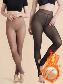2/1 pezzo Leggings termici spessi da donna, collant con stirrups, calze termiche morbide e calde, adatte per Natale, Ognissanti, uso quotidiano in temperature da 5 a 15°C - Multicolore - Visualizzare 1