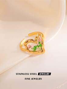 1pc Handmade Geometric Minimalist Dried Flower Heart-Shaped Ring For Women, Suitable For Daily Wear, Parties, And Valentine's Day Gift - 40466 - View 6