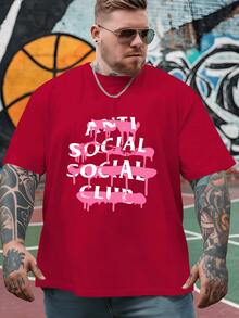 Pink Dripping Paint Overlaying Bold White Anti Social Club Text Symbolizing Rebellious Individuality And Urban Street Culture Men's 100% Cotton Tshirt - 紅色 - 查看 6