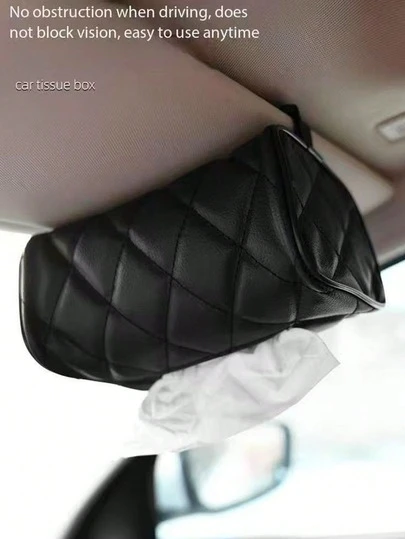 1pc Car Tissue Box, PU Leather Car Tissue Holder, Hanging Car Sun Visor Tissue Box, Car Interior Accessories