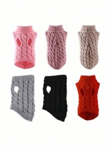 1pc High Collar Pet Sweater, Dog Sweater, Warm & Cozy, Machine Washable, Easy To Put On/Off, Soft Knitted Pet Jacket, Front Open Design, Machine Washable Knitted Pullover, Suitable For Small To Medium Dog Breeds - Red - View 5