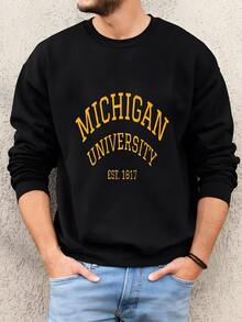 Mens Michigan University Hooded Sweatshirt: Unisex College Apparel Sweatshirt - Black - View 2